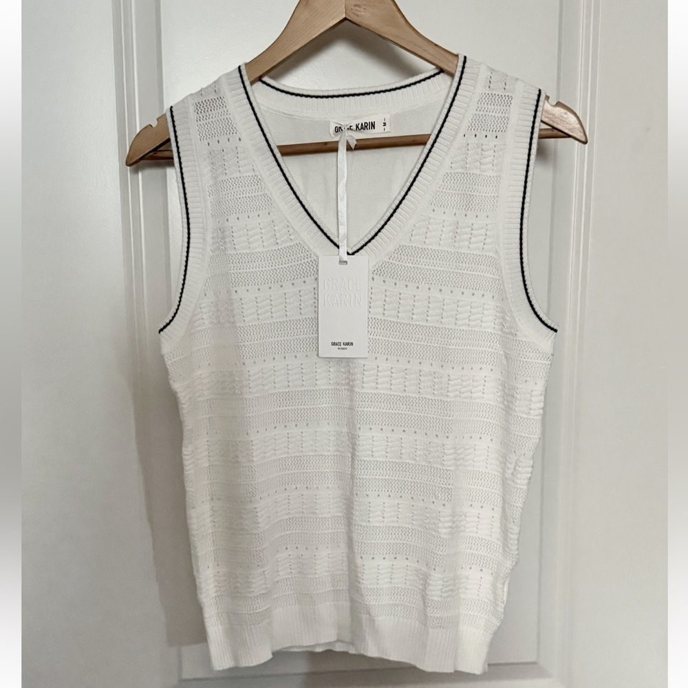 GRACE KARIN Women Classic V-Neck Sleeveless Pullover Knit Sweater Vest Top Med